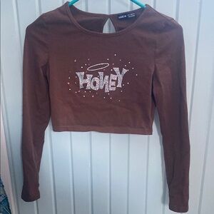 SHEIN Brown 'Honey' Long Sleeve Crop Top size sma